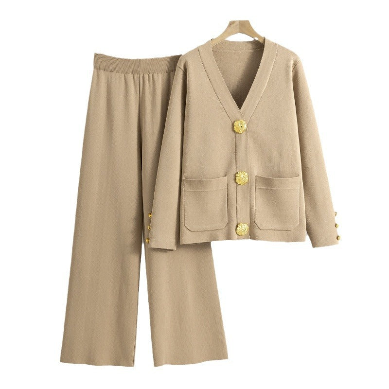 Women's Large Button Knitted Two-piece Loose Casual Suits