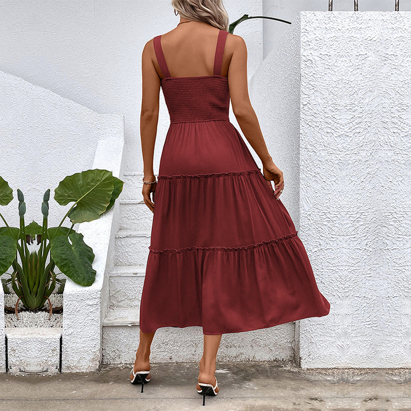 Popular Casual Vacation Versatile Solid Color Dresses