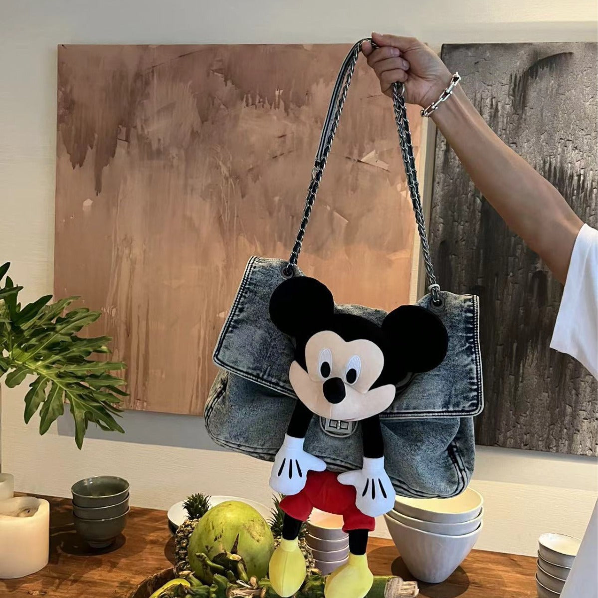 Classy Denim Trendy Mickey Vacation Chain Crossbody Bags