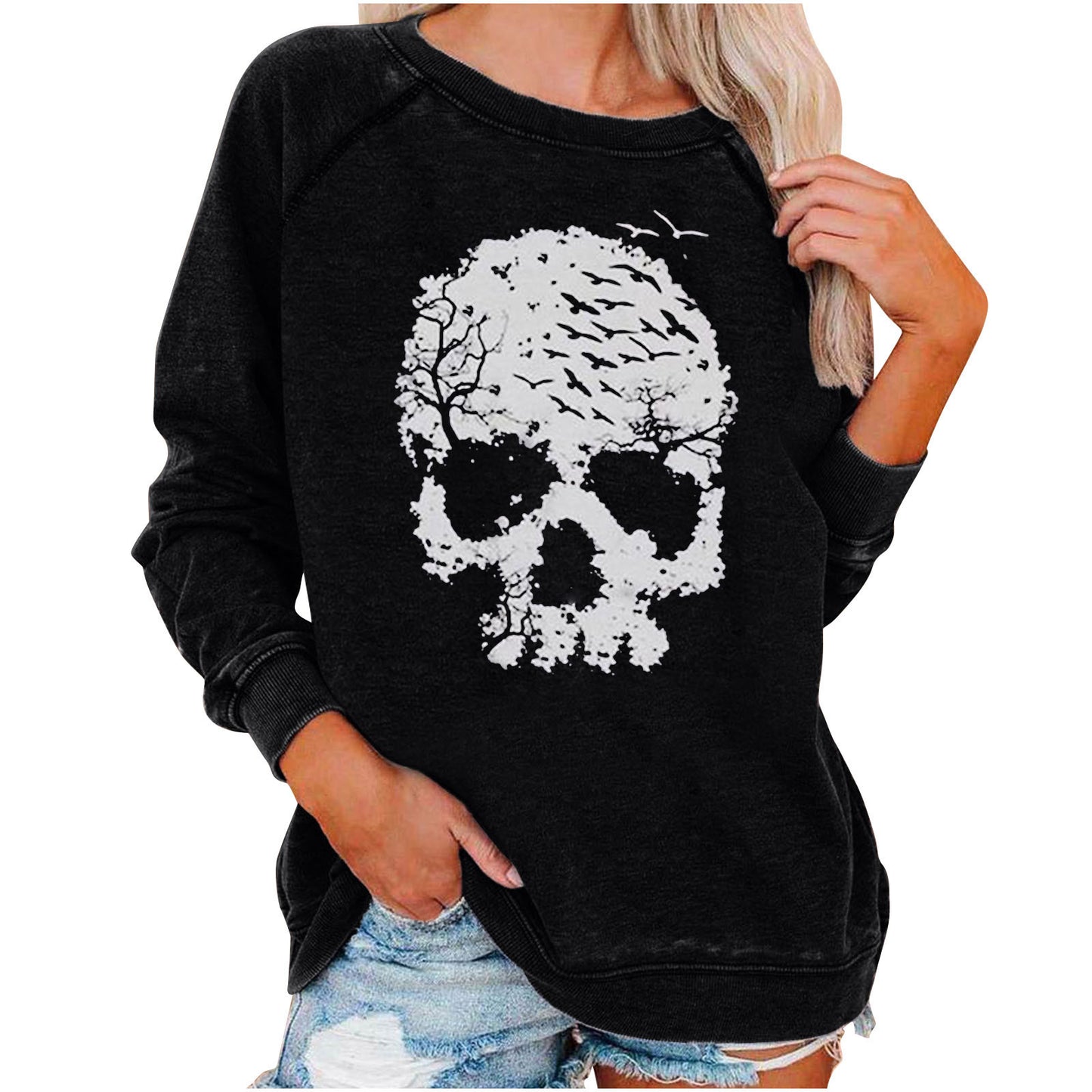 Women's Winter Loose Halloween Skull Funny Printed Women's Sweater, Sweater