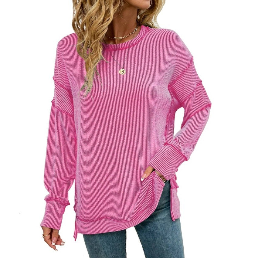 Women's Twist Strip Split Long Sleeve Loose Women's Sweater, Sweater