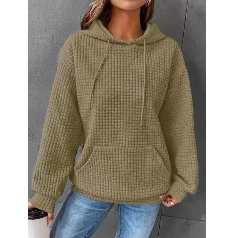 Women's Waffle Round Neck Long-sleeved Solid Color Tops