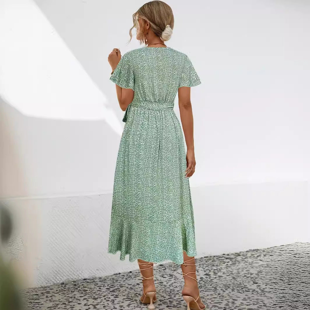 Slouchy Trendy Flounce Slit Small Floral Dress