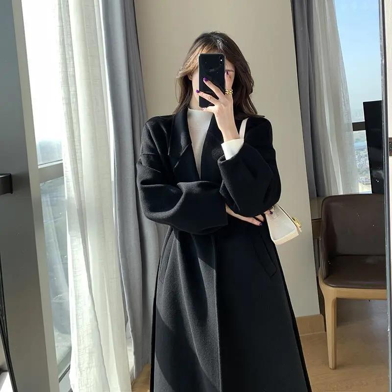 Women's Black Woolen Overcoat Mid-length Temperament Goddess Coats