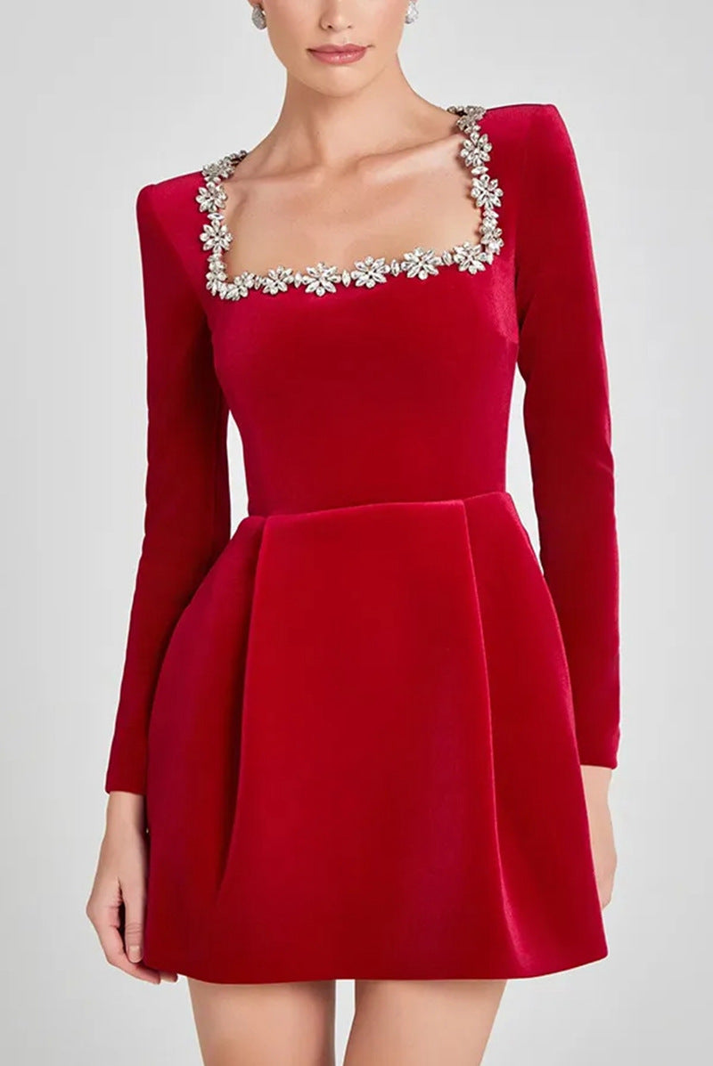 Women's Winter Elegant Square Collar Diamond Veet Clothing