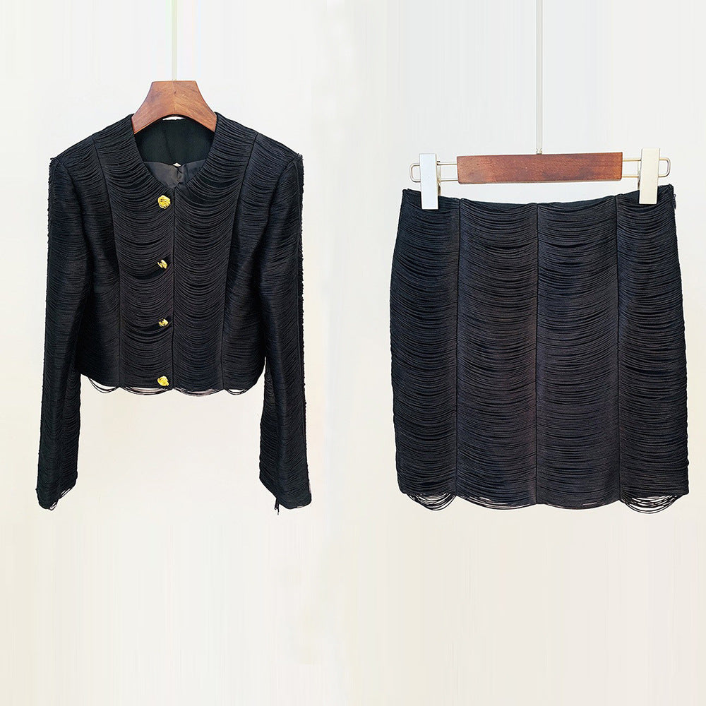 Spring Quality Tassel Mid-length Dress Set Fashion Casual Suit