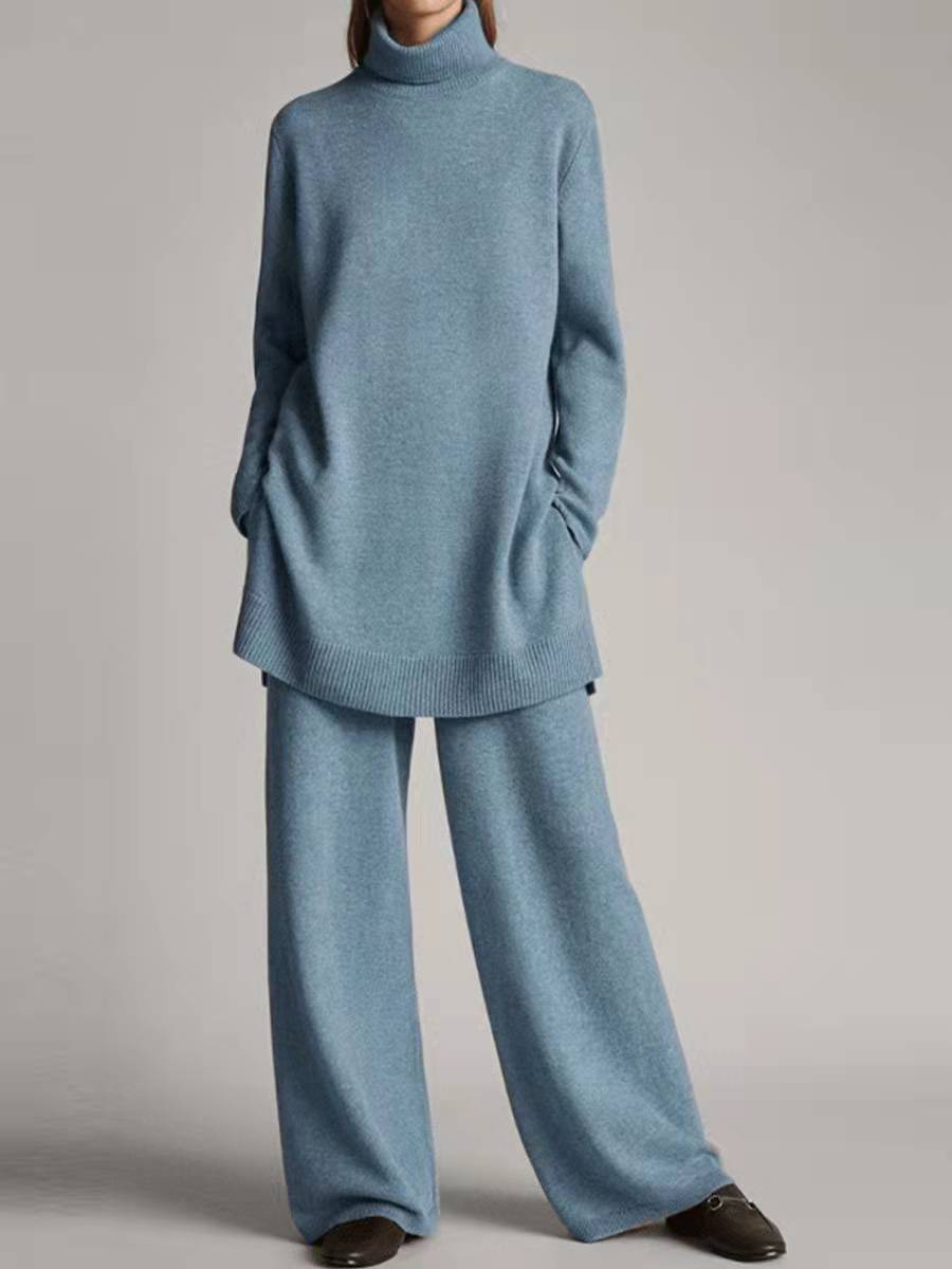 Knitted Solid Color High Collar Loose Suits