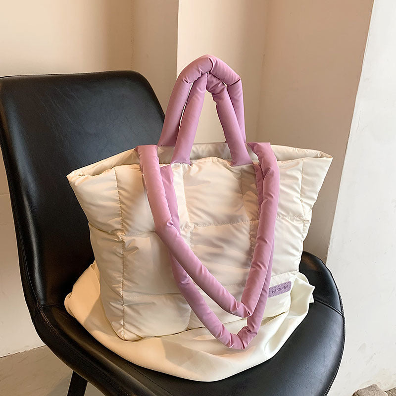Women's Embroidery Thread Solid Color Soft Plaid Tote Bags