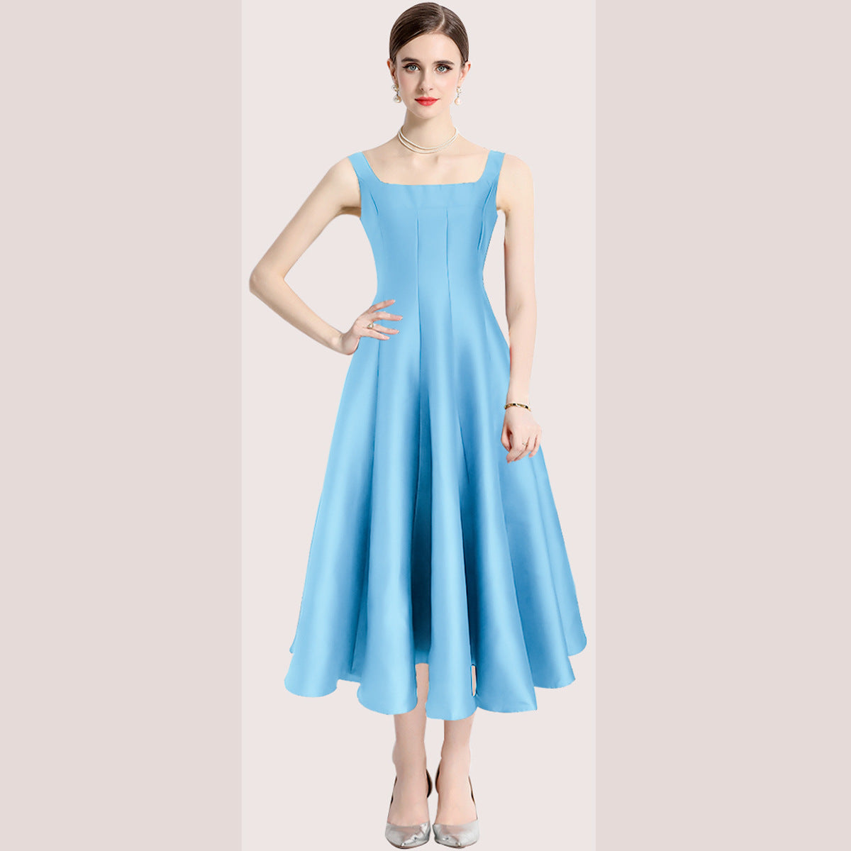 Hepburn Style Niche Temperament Retro Spaghetti Straps Large Hem Dresses