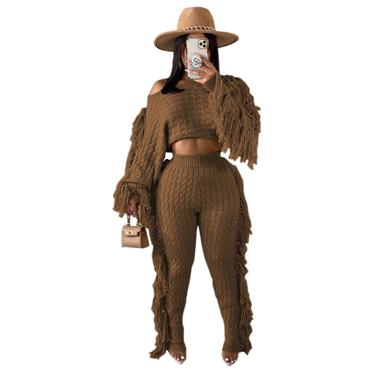 Women's Casual Solid Color Knitted Long Sleeve Suits