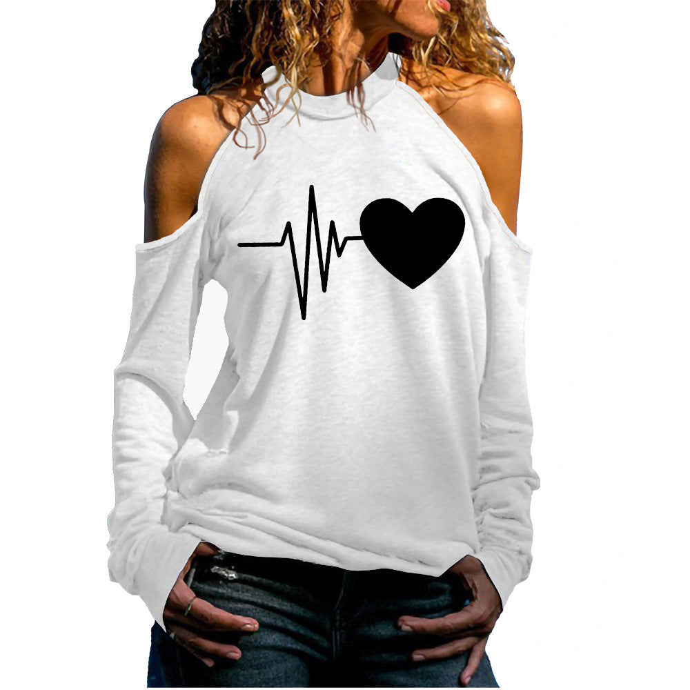 Women's Cold Shoulder Long Sleeve Valentine's Day Love Series Women's T-shirt
