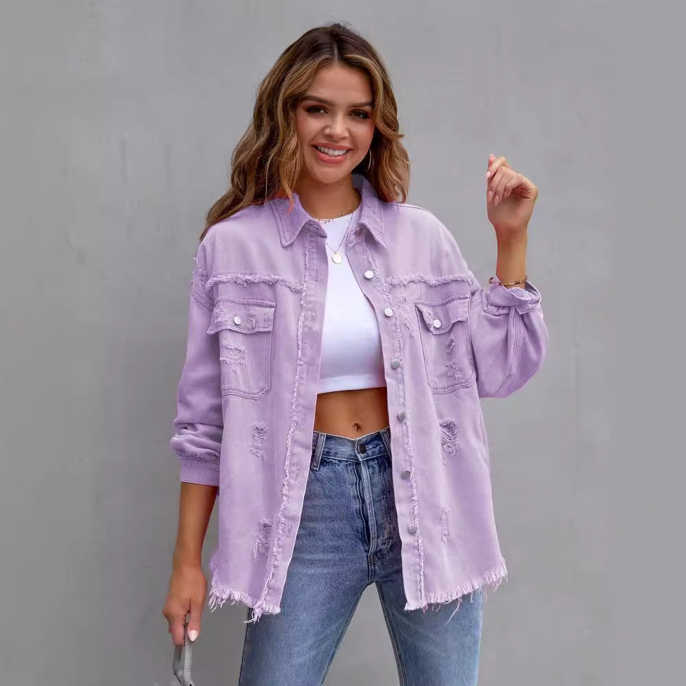 Women's Denim Ripped Simple Comfortable Slim Slimming Coats