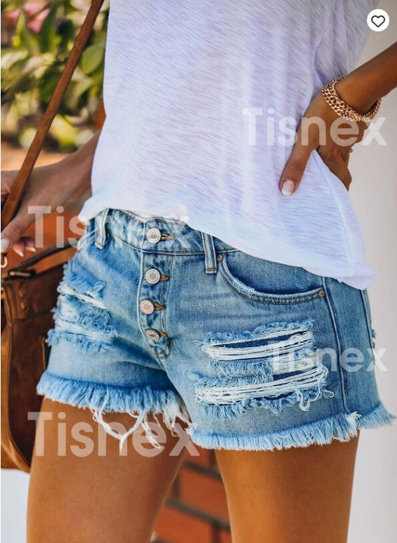 Women's Summer Ripped Tassel High Waist Breasted Women's Jeans
