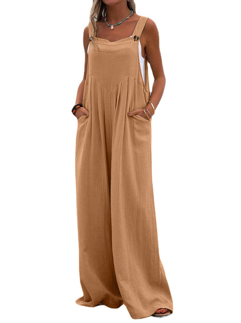 Women's Style Fashion Button Solid Color Wide Jumpsuits