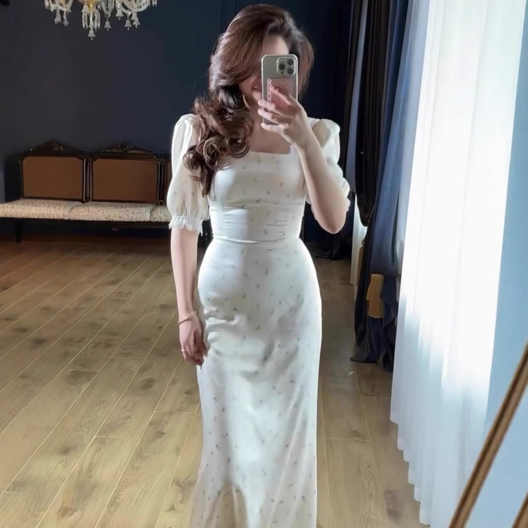 Women's Tied Satin Printed Gentle Fairy Lady Style Dresses