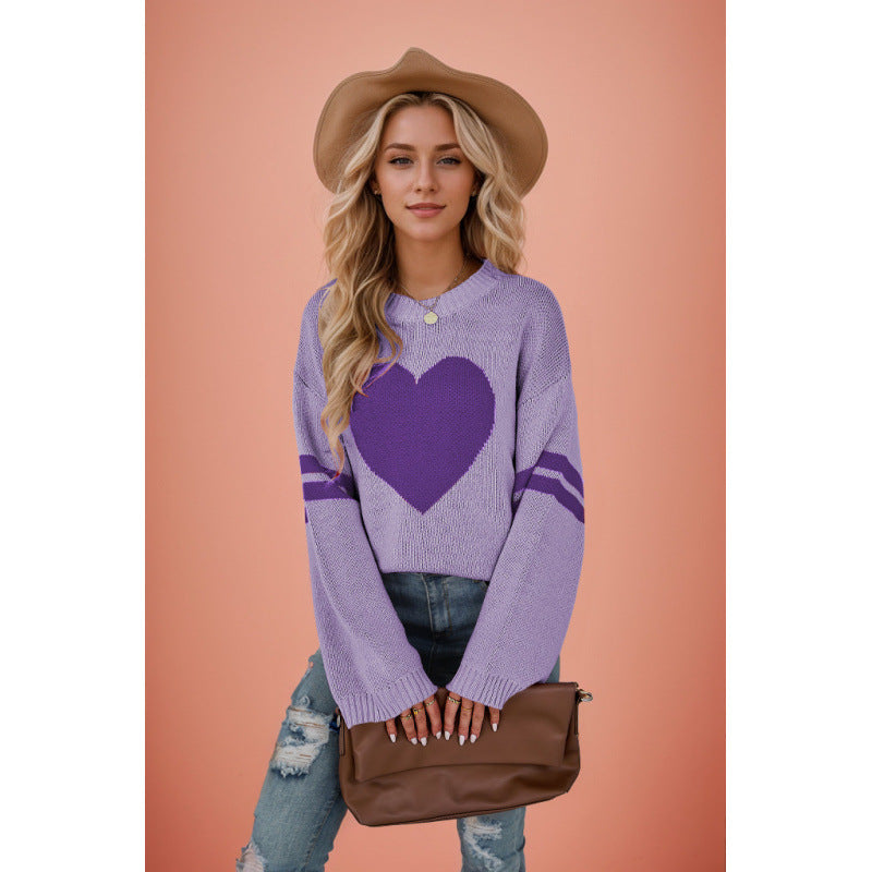 Women's Two-color Jacquard Love Valentine's Day Round Plus Size
