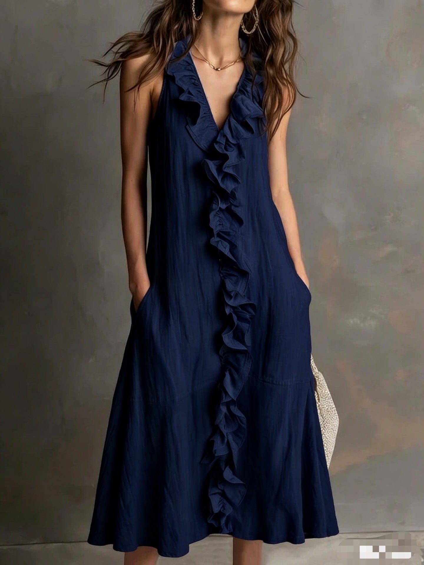 Women's Solid Color Sleeveless Cotton Linen Swing Dress