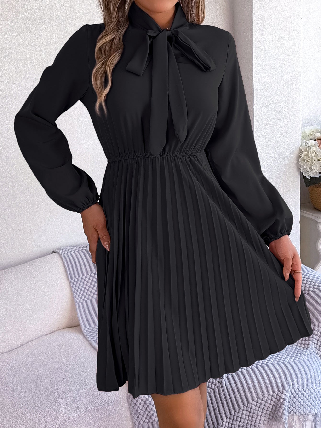 Women's Style Elegant Tied Long Sleeves Pleated Skirts