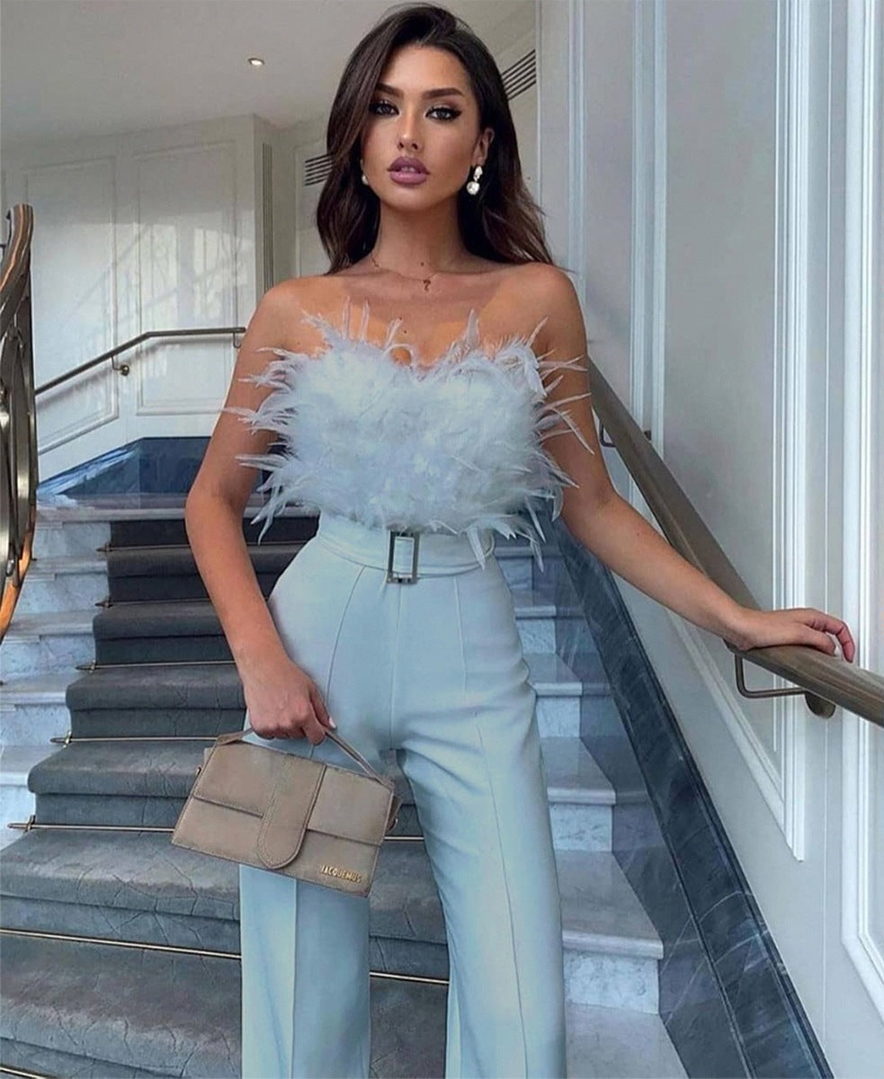 Classy Classic Feather Tube Sexy Fashion Pants