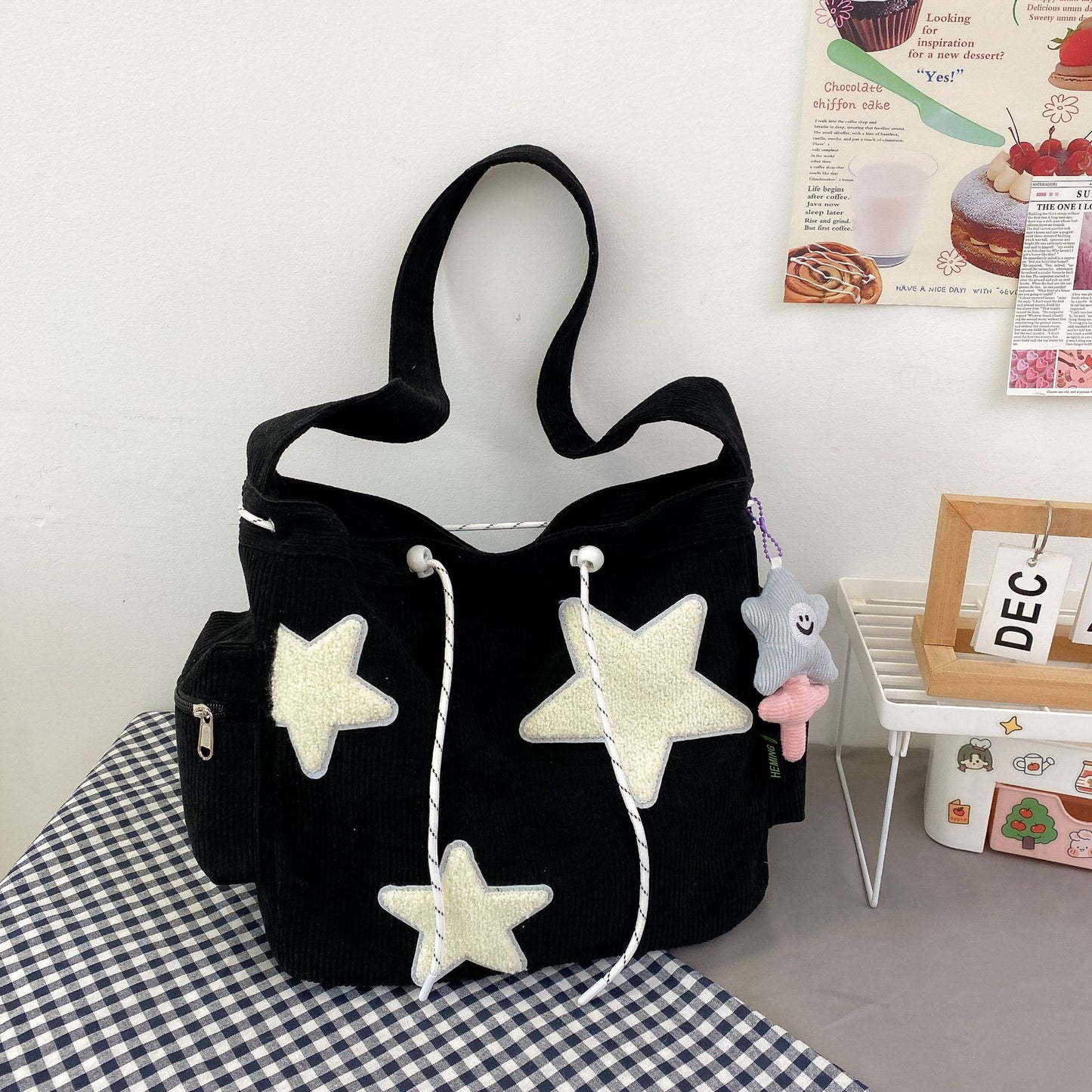 Women's Large Capacity Corduroy Fashion Five-pointed Star Tote Bags