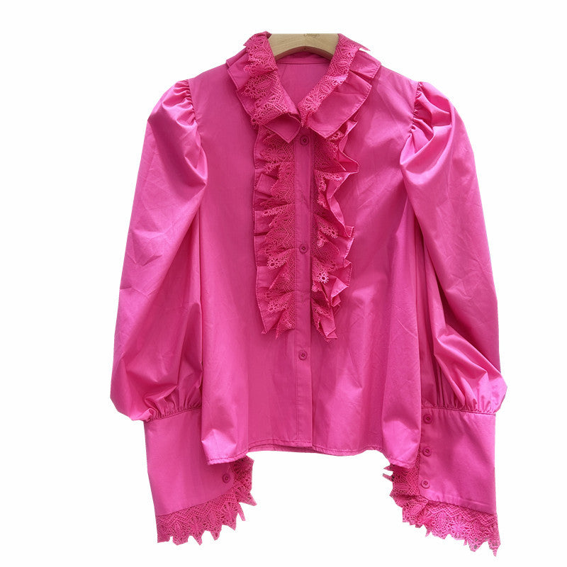 Women's French Style Classic Stitching Lace Pleated Blouses