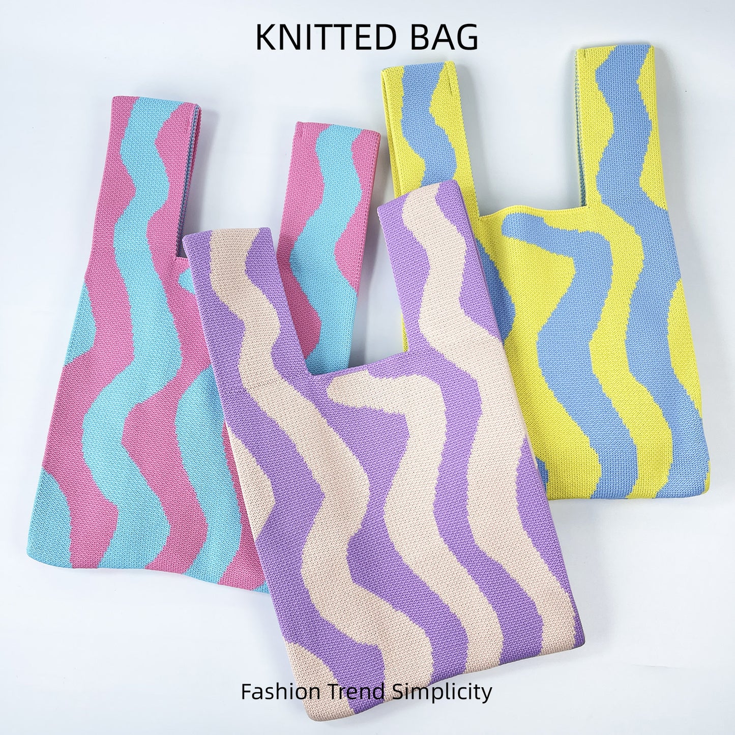 Contrast Color Wave Pattern Knitted Fashionable Handbags
