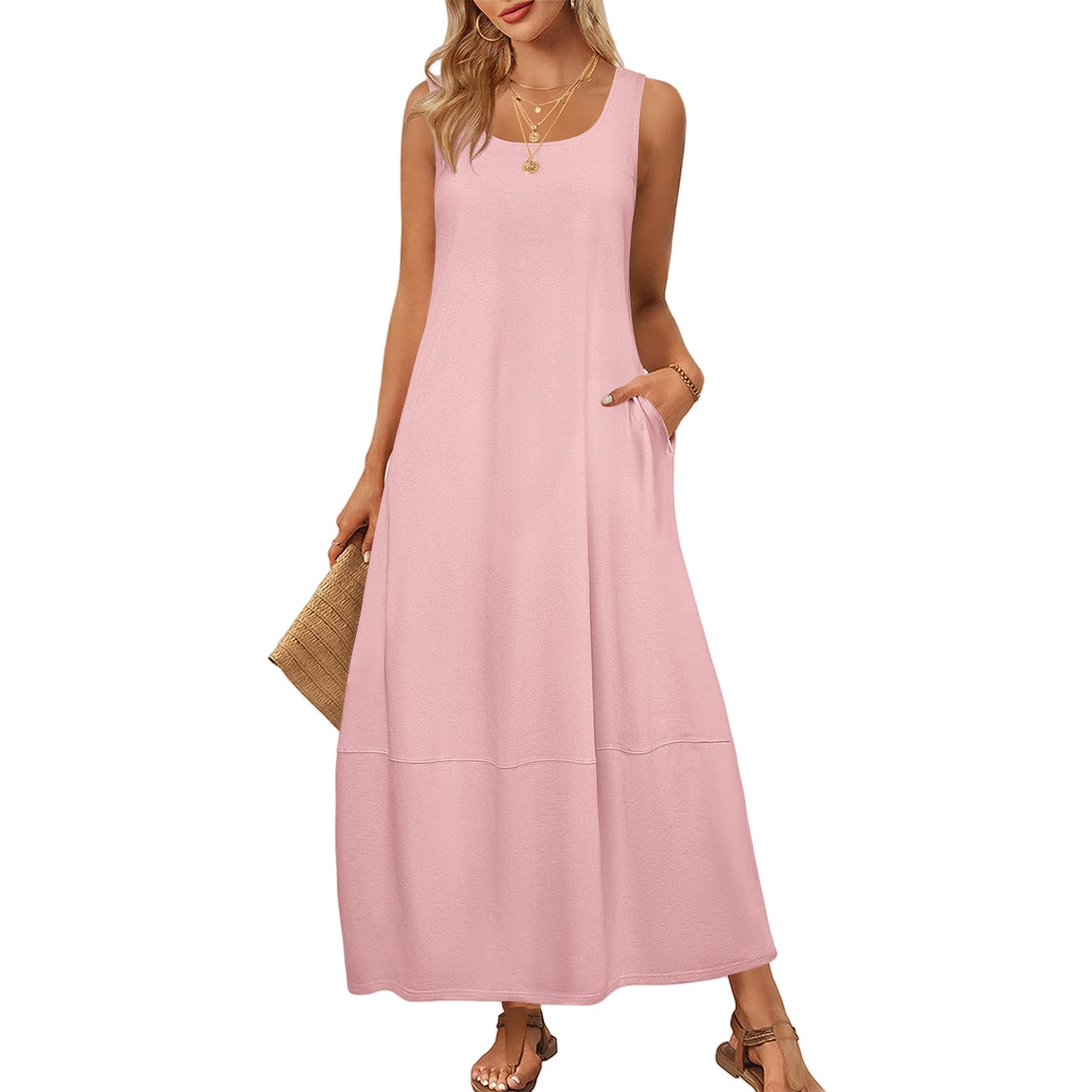 Women's Solid Color Pocket Sleeveless Casual Holiday Dress