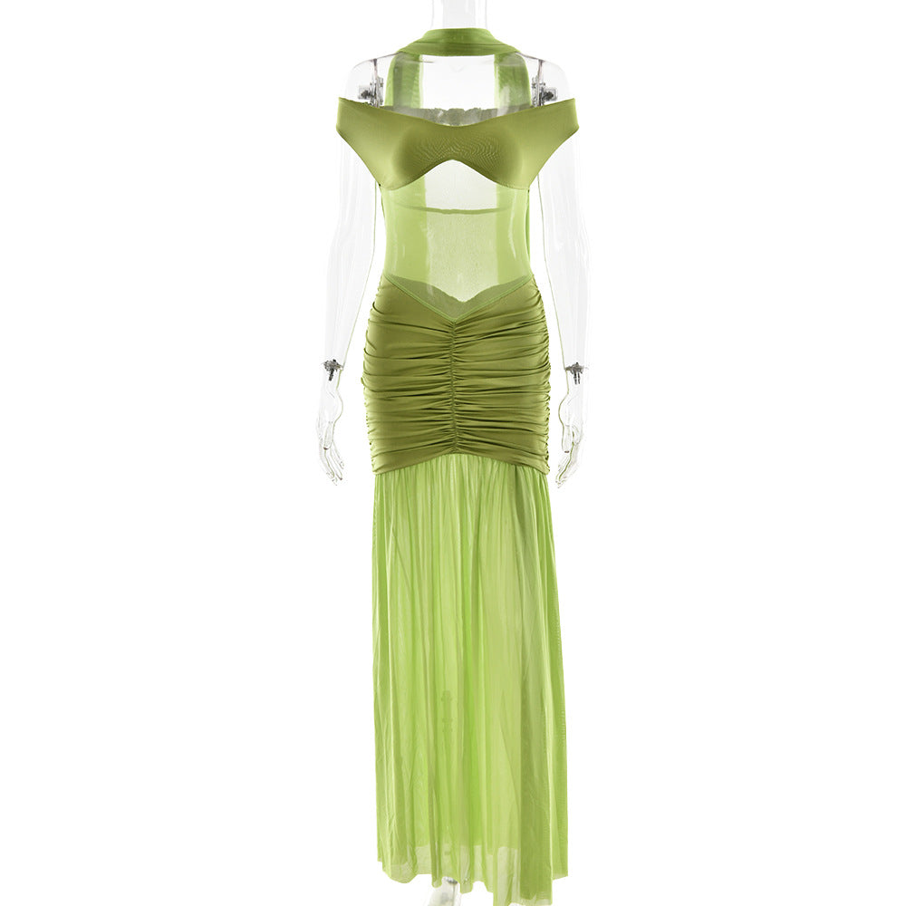 Women's Elegant Tube Dress Sexy Mesh Stitching Dresses