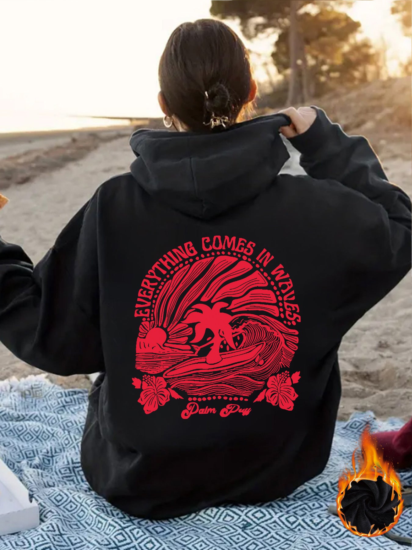 Women's Sun Pattern Printed Hoodie Long Sleeve Women's Sweater, Sweater