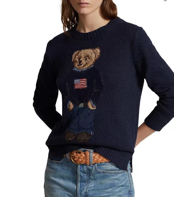 Women's Bear Embroidery For Crew Neck Pullover Tops