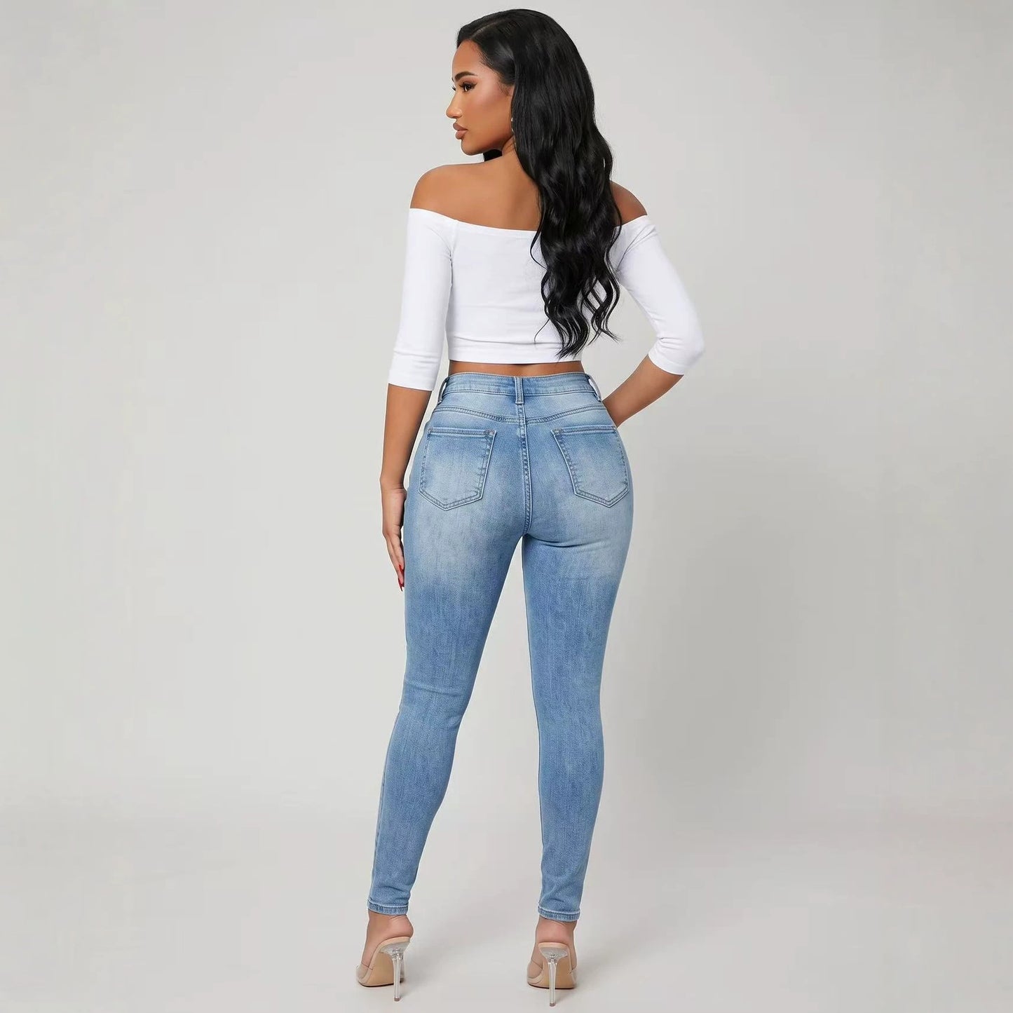Women's High Waist Ripped Skinny Slimming Washed Women's Jeans