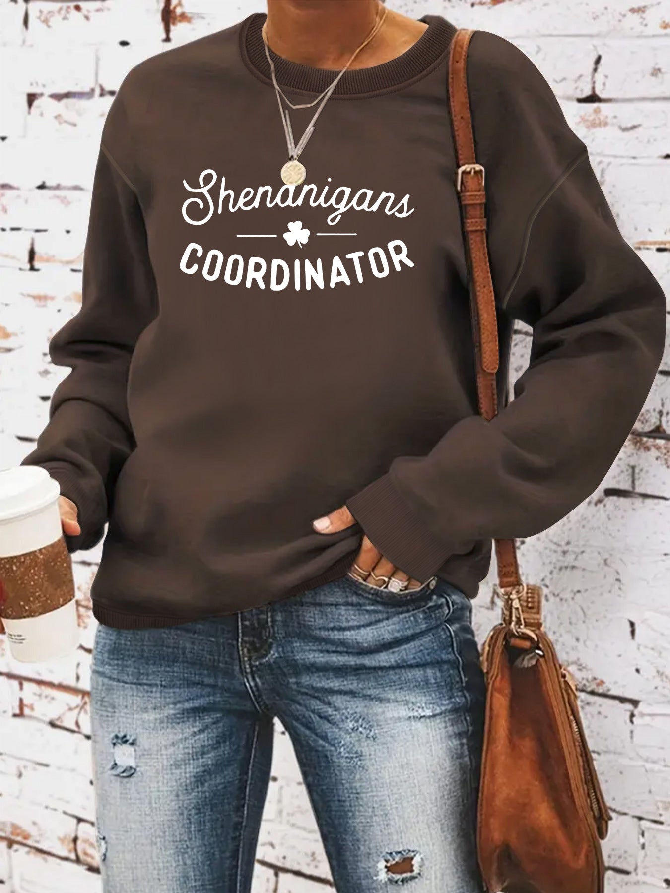 Women's Casual Long-sleeved Round Neck St. Day Printed Pullover Women's Sweater, Sweater