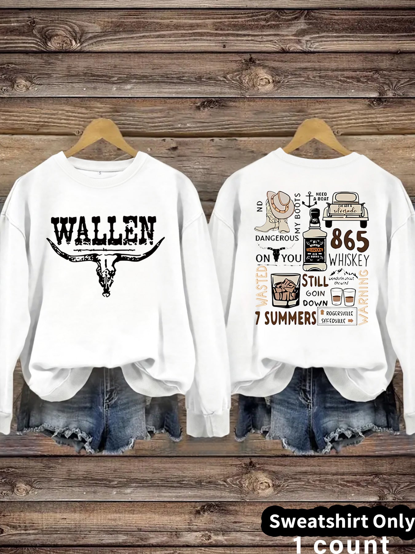 Cow Head Letter Pattern Printed Round Neck Versatile Casual Women's Sweater, Sweater
