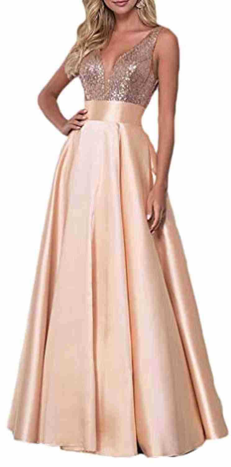 Women's Sequined Rose Gold Dress Ball Gown Wedding Dresses