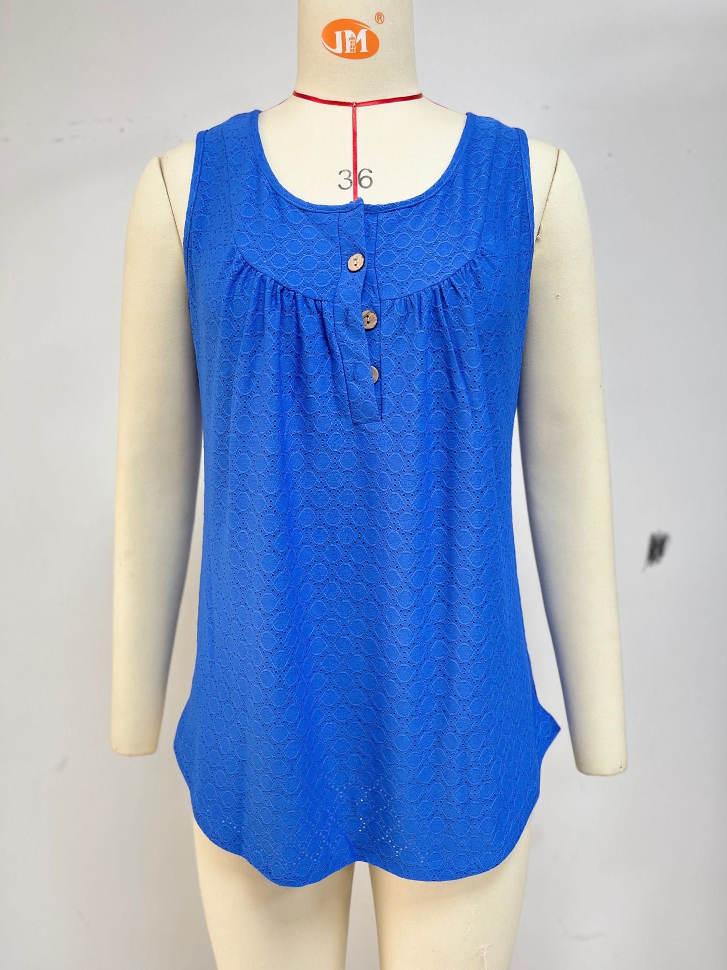 Summer Solid Color Round Neck Button Women's T-shirt