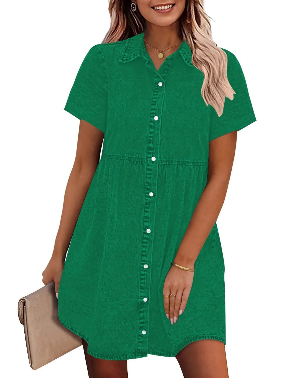 Washed Denim Lapel Loose Sweet Lotus Dresses