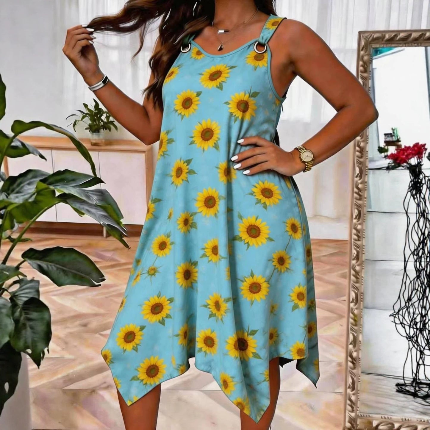 Women's Summer Daisy Printing Slip Loose Vacation Style Vests