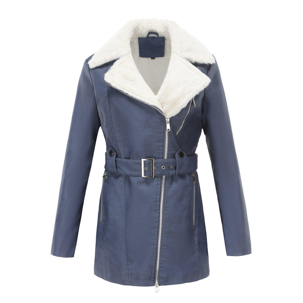 Women's Long Sleeve Fleece Leather Lapel Double-headed Zipper Jackets