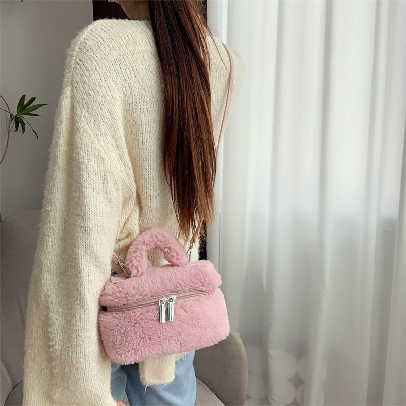 Women's Grain Wool Retro Portable Box Design Handbags