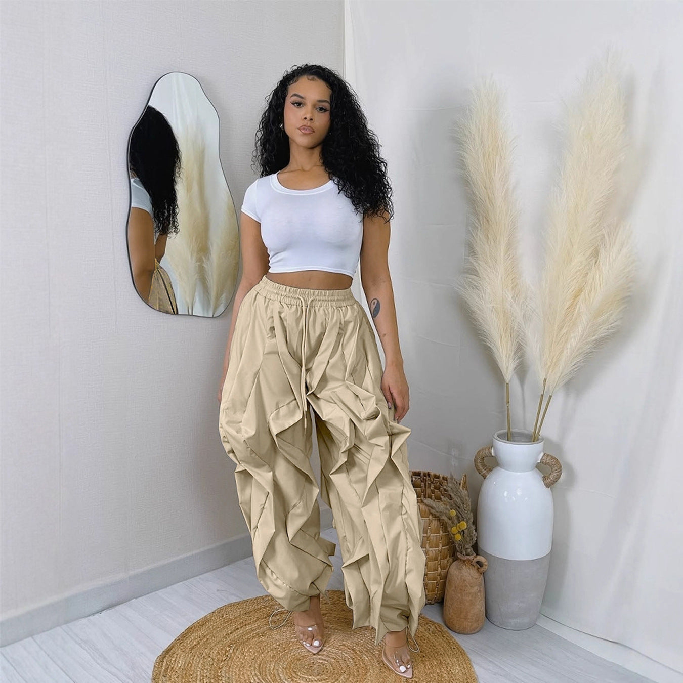 Elegant Stitching Lace Bloomers Ankle Banded Pants