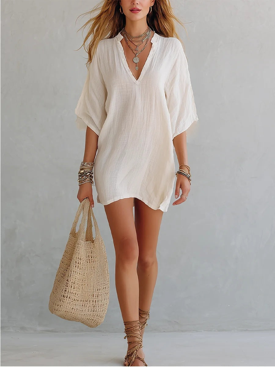 Women's Loose Solid Color T-shirt Vacation Style Dress