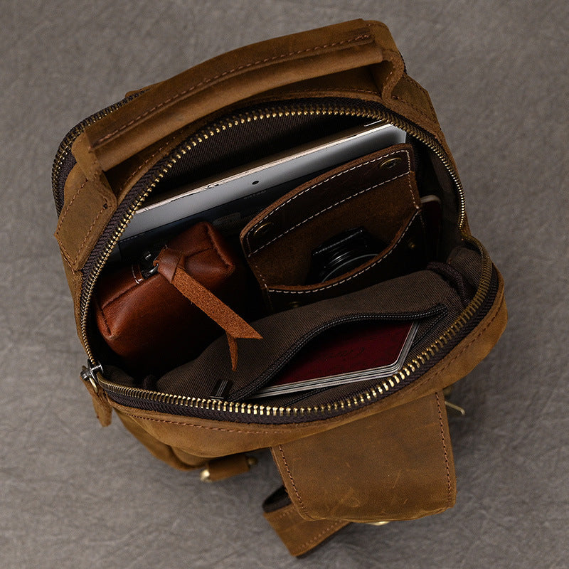 Crazy Horse Leather First Layer Cowhide Men's Chest Bags