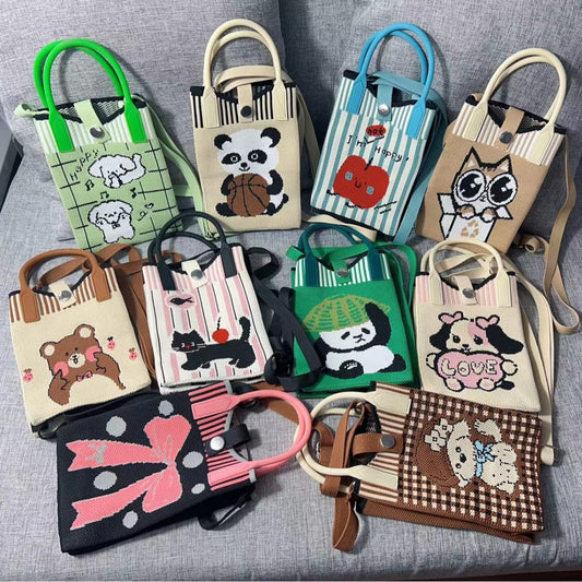 Summer Cartoon Mobile Wool Knitted Adjustable Bags