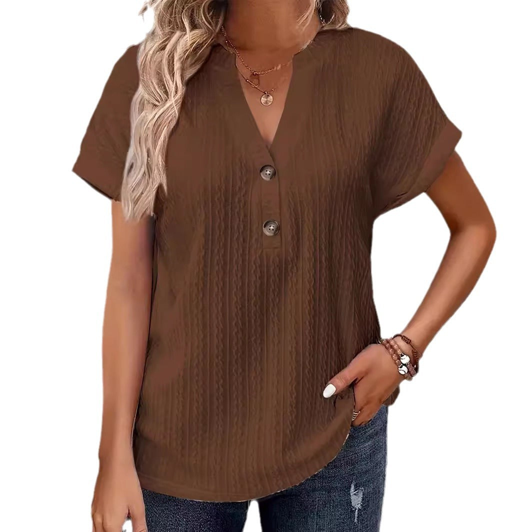Women's Fashion Casual Solid Color Buttons Women's T-shirt