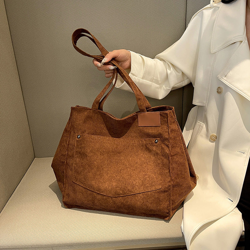 Women's Large Capacity Corduroy Retro Shopping Canvas Crossbody Bags