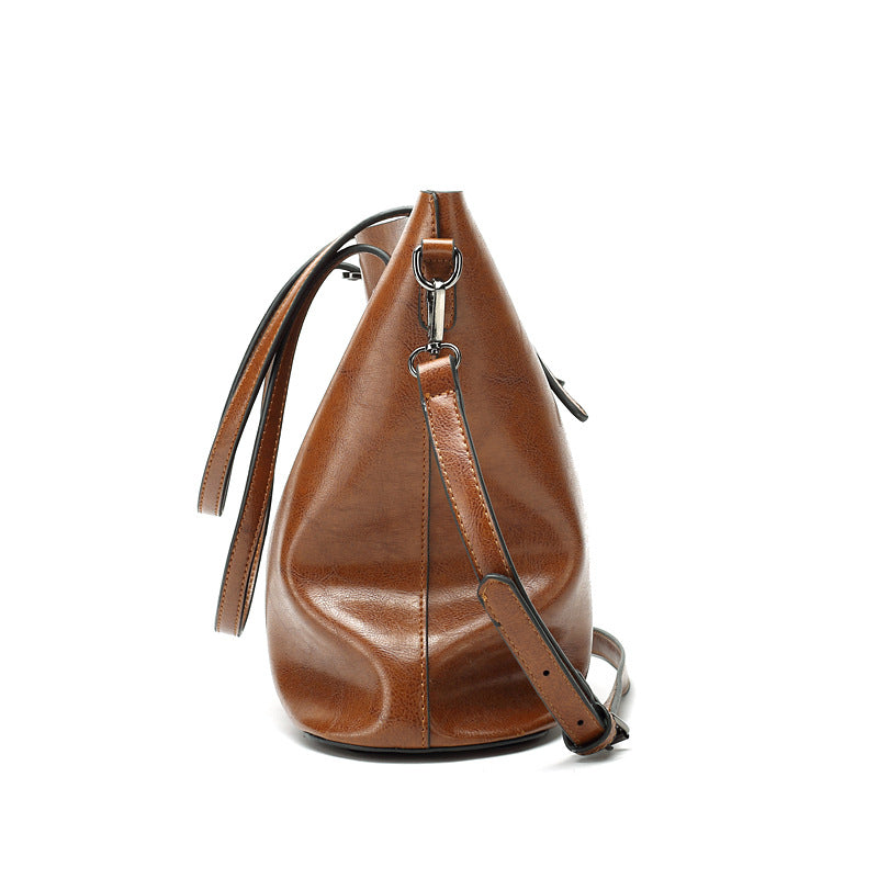 Women's Oil Wax Leather Retro Easy Matching Tote Bags