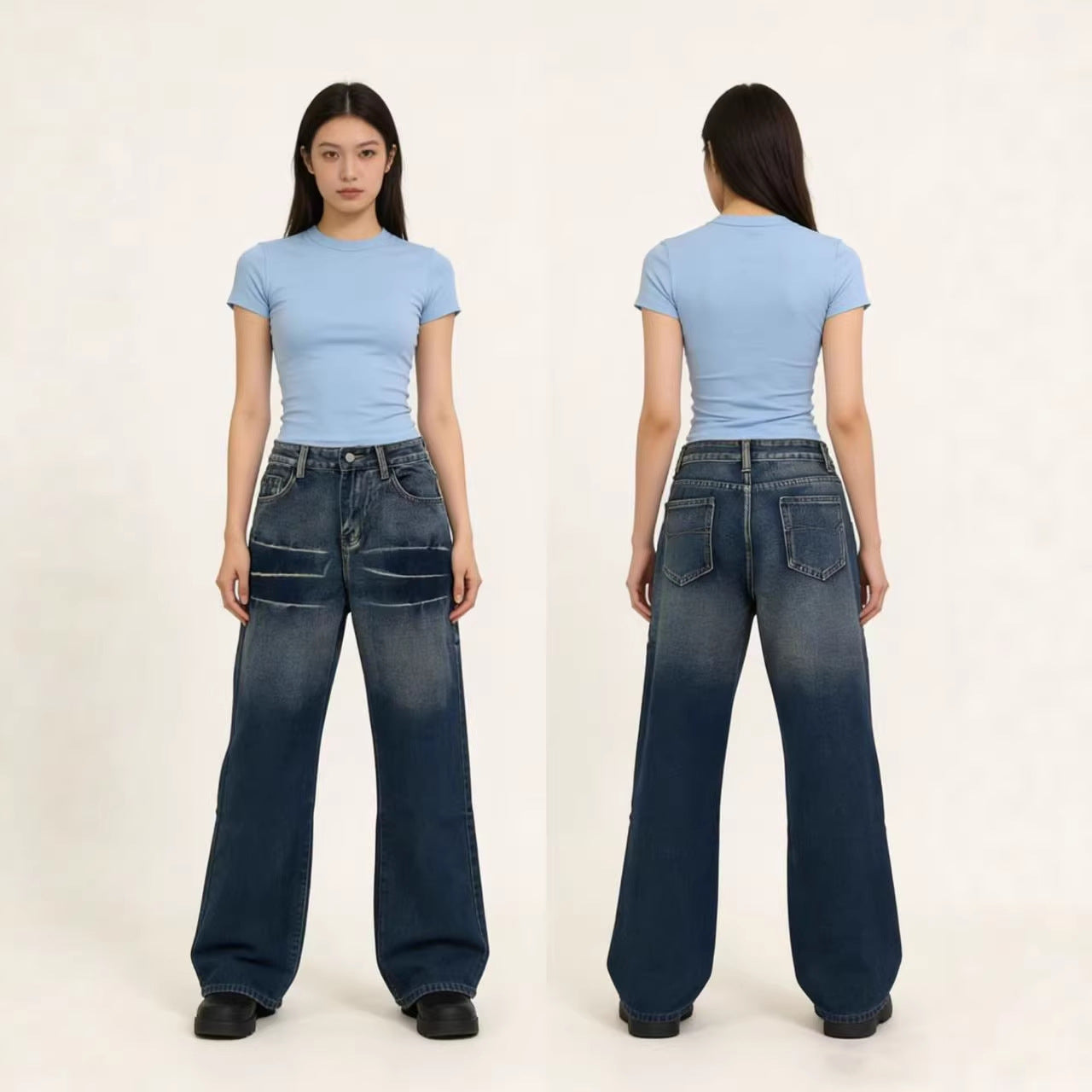 Women's Washed Gradient American Street Retro Loose Casual Jeans