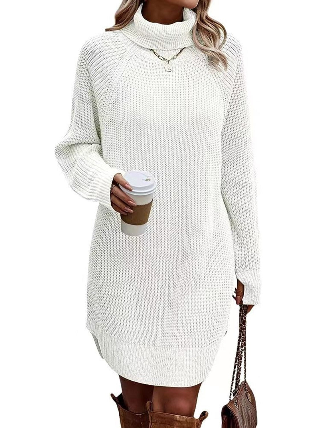 Women's Fashionable With Pullover High Collar Dress Sweaters