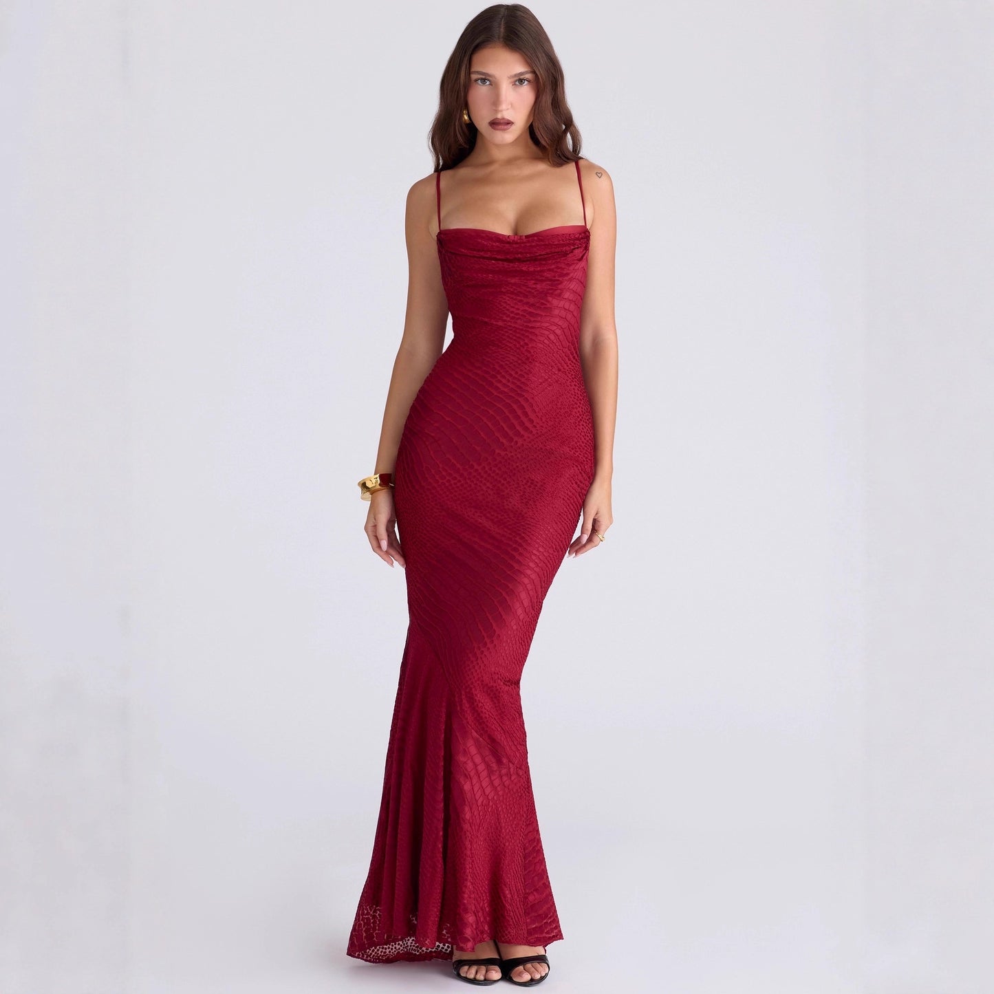 Elegant Crocodile Pattern Fishtail Slip Dress Dresses