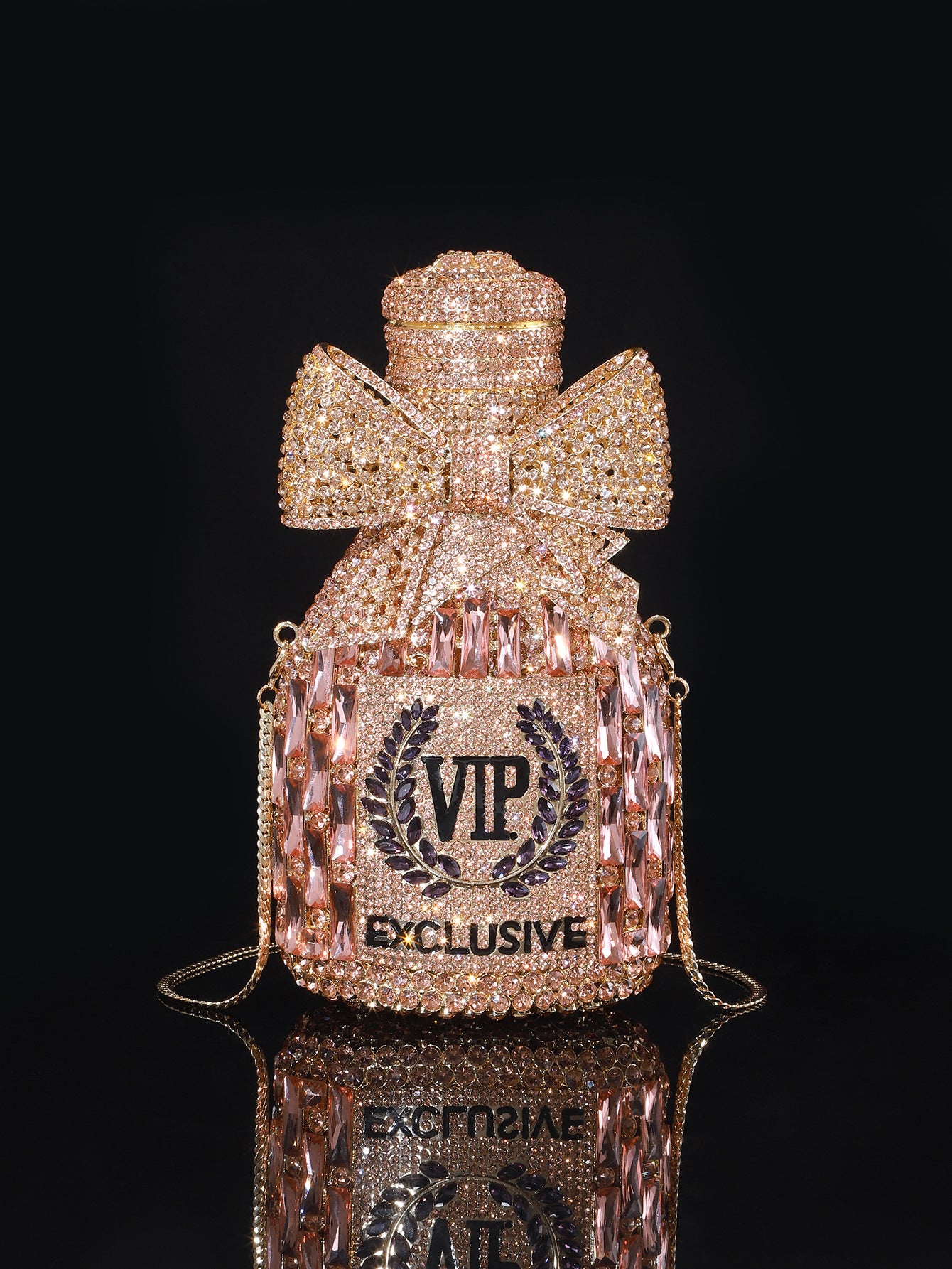 Shiny Champagne Bottle Rhinestone Bow Crystal Chain Evening Bags